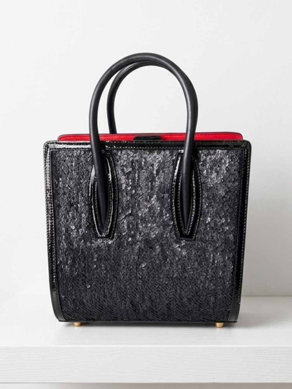 Christian Louboutin Black Sequin Paloma S Mini Leather Top Handle Crossbody Bag